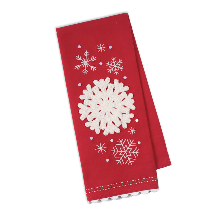 Falling Snowflakes Embellished Dishtowel